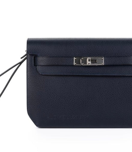 Hermès Kelly Dépêche 25 in Blue Marine and Blue Nuit "Pre-Loved"