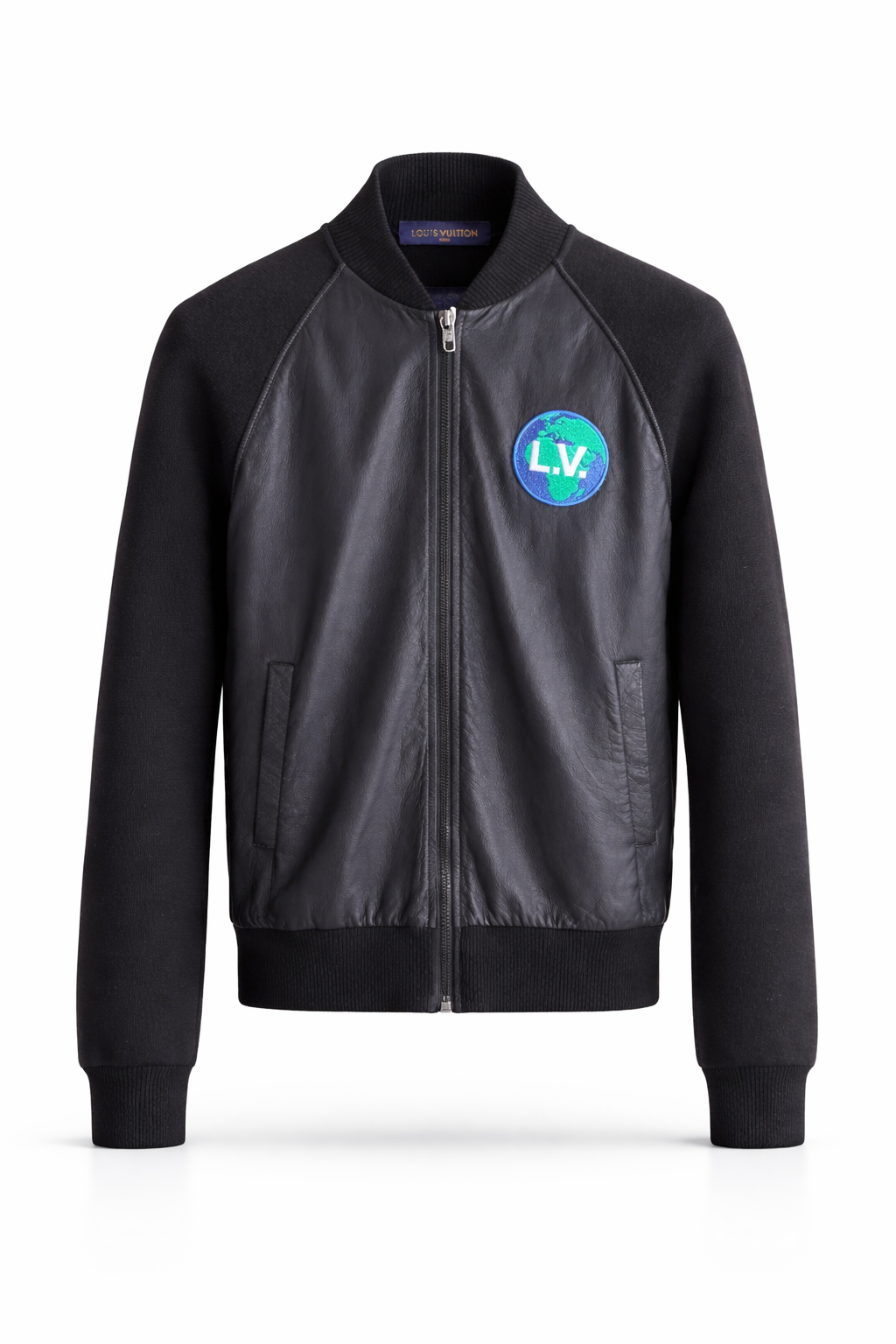 Louis Vuitton Leather & Knit Mixed Media Bomber Jacket 