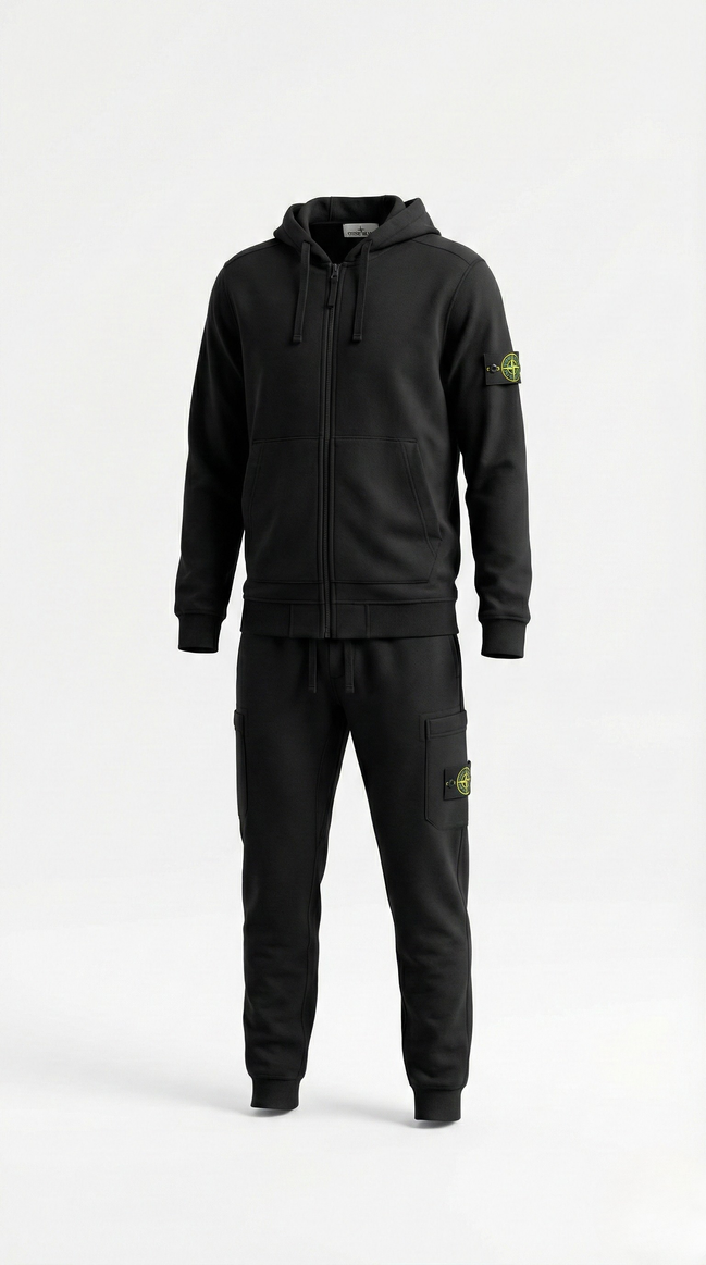 Black Stone Island Zip Hoodie & Joggers Set (Pre-Loved)