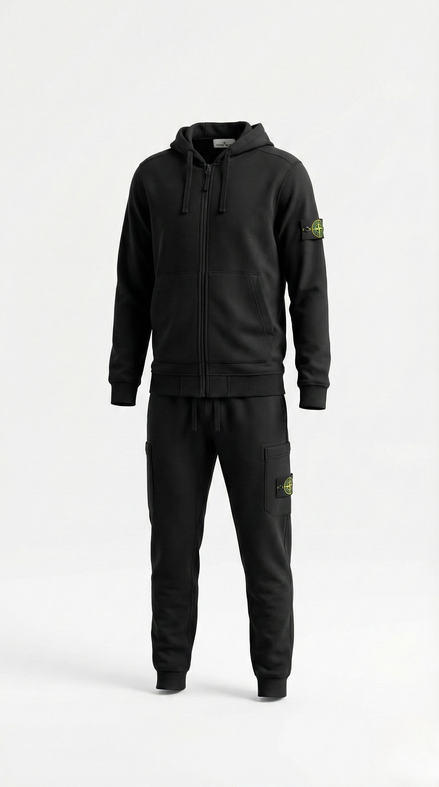 Black Stone Island Zip Hoodie & Joggers Set (Pre-Loved)
