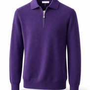 Brunello Cucinelli Deep Purple Ribbed Half-Zip Sweater 