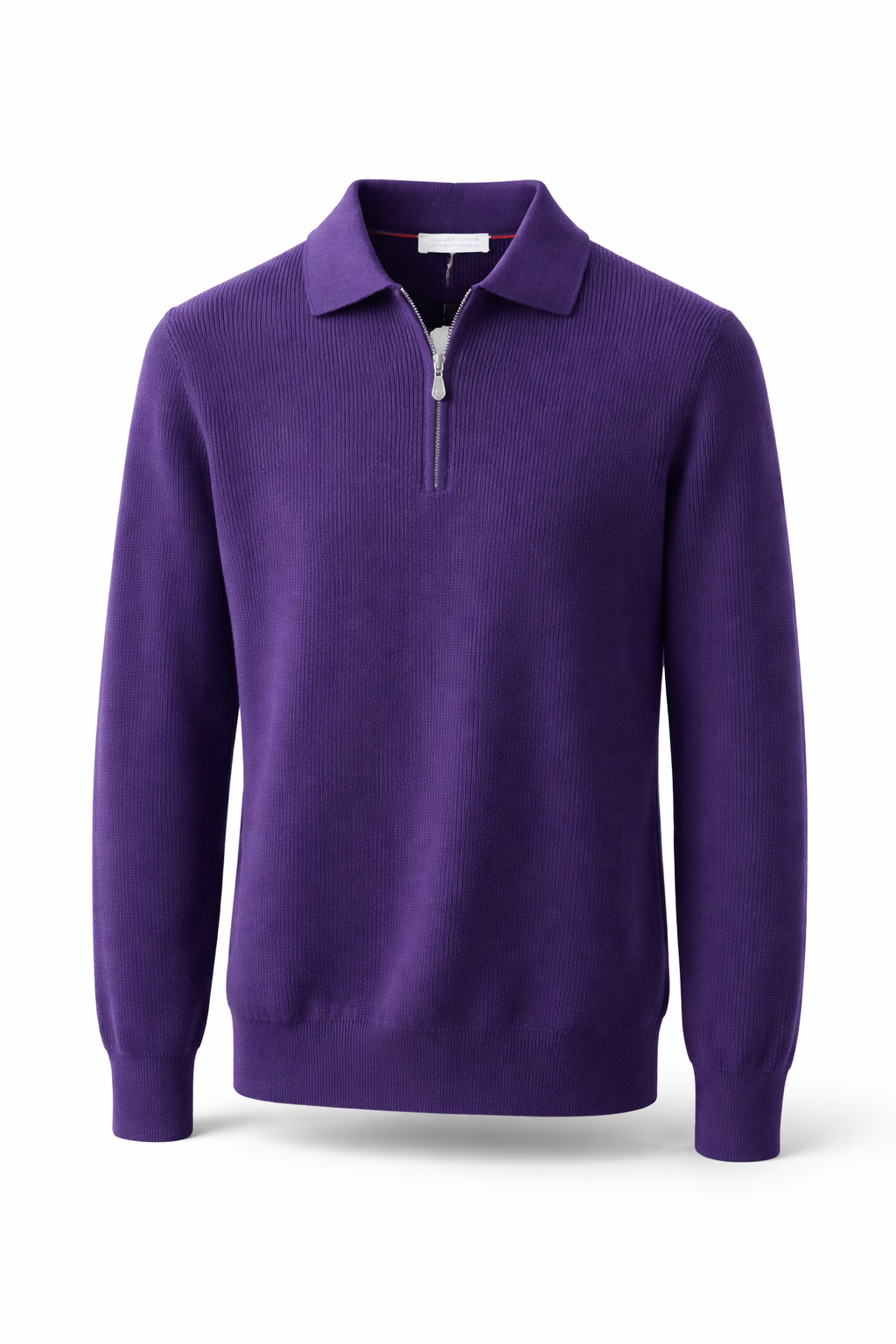 Brunello Cucinelli Deep Purple Ribbed Half-Zip Sweater 