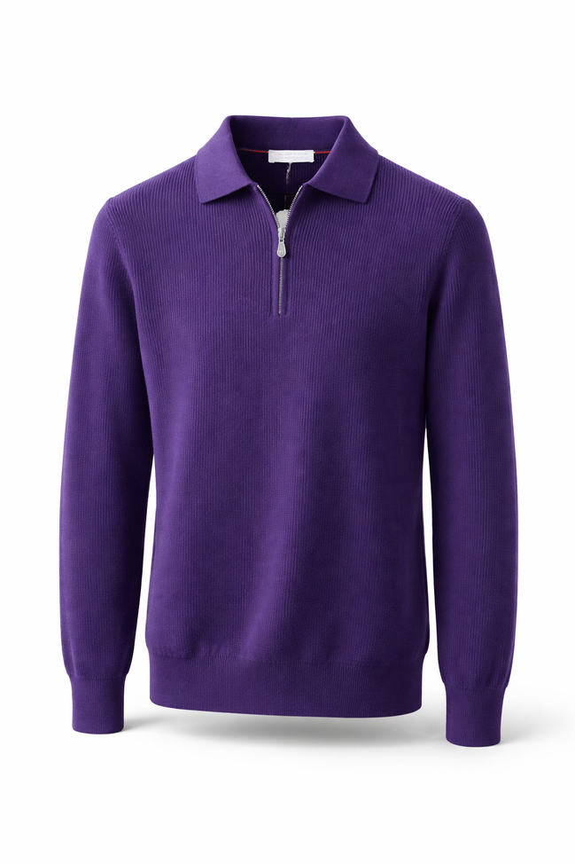 Brunello Cucinelli Deep Purple Ribbed Half-Zip Sweater "Unworn"