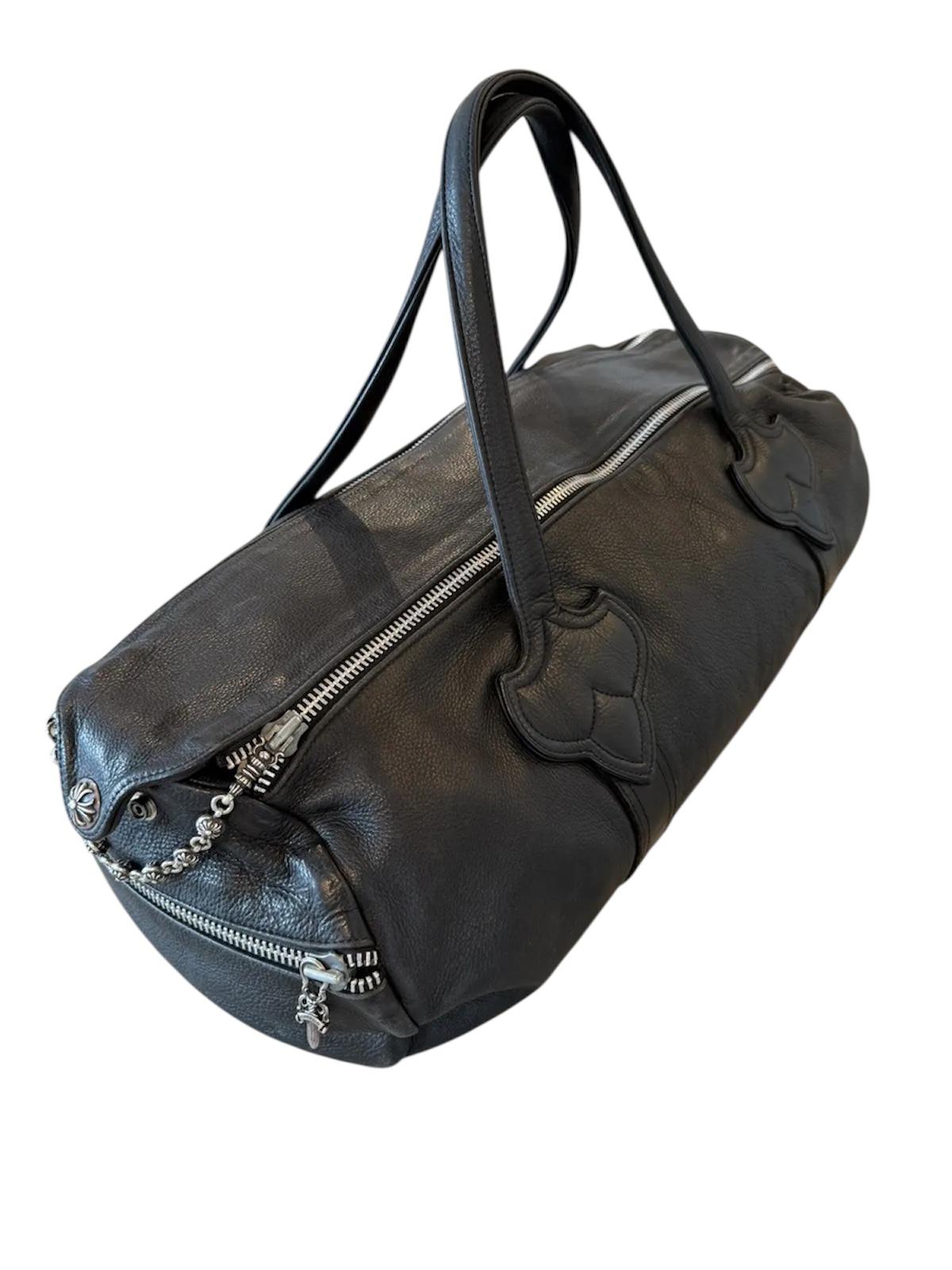 Chrome Hearts Black Leather Duffel Bag 