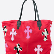 Chrome Hearts Red Leather Cross Patch Tote Bag 