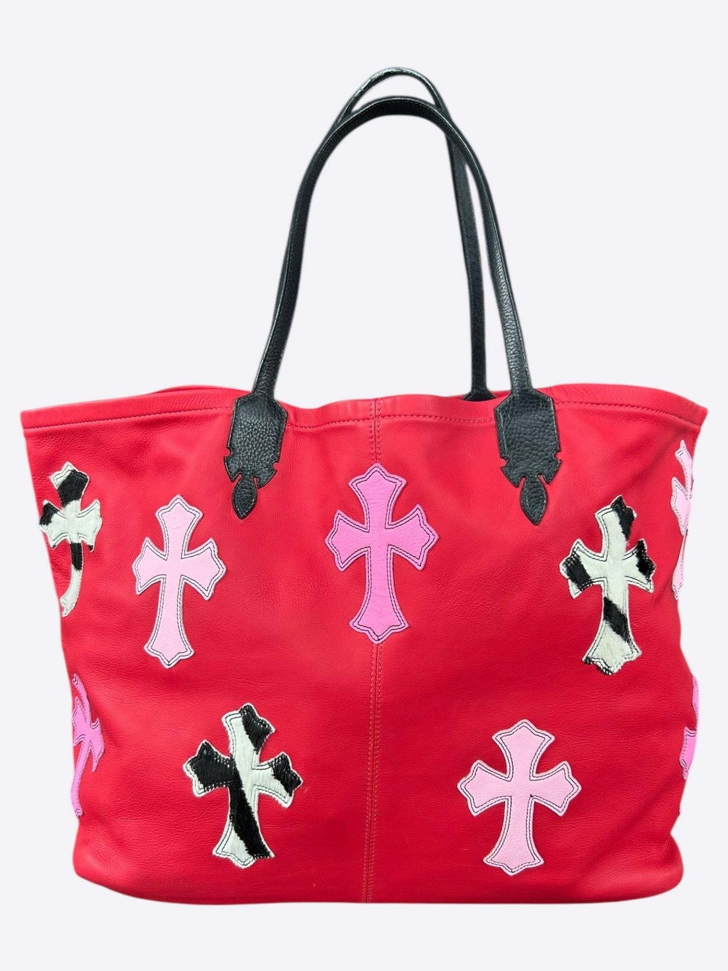Chrome Hearts Red Leather Cross Patch Tote Bag 