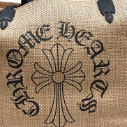 Chrome Hearts Beige & Black Cross Logo Beach Tote Bag 