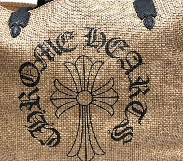 Chrome Hearts Beige & Black Cross Logo Beach Tote Bag 