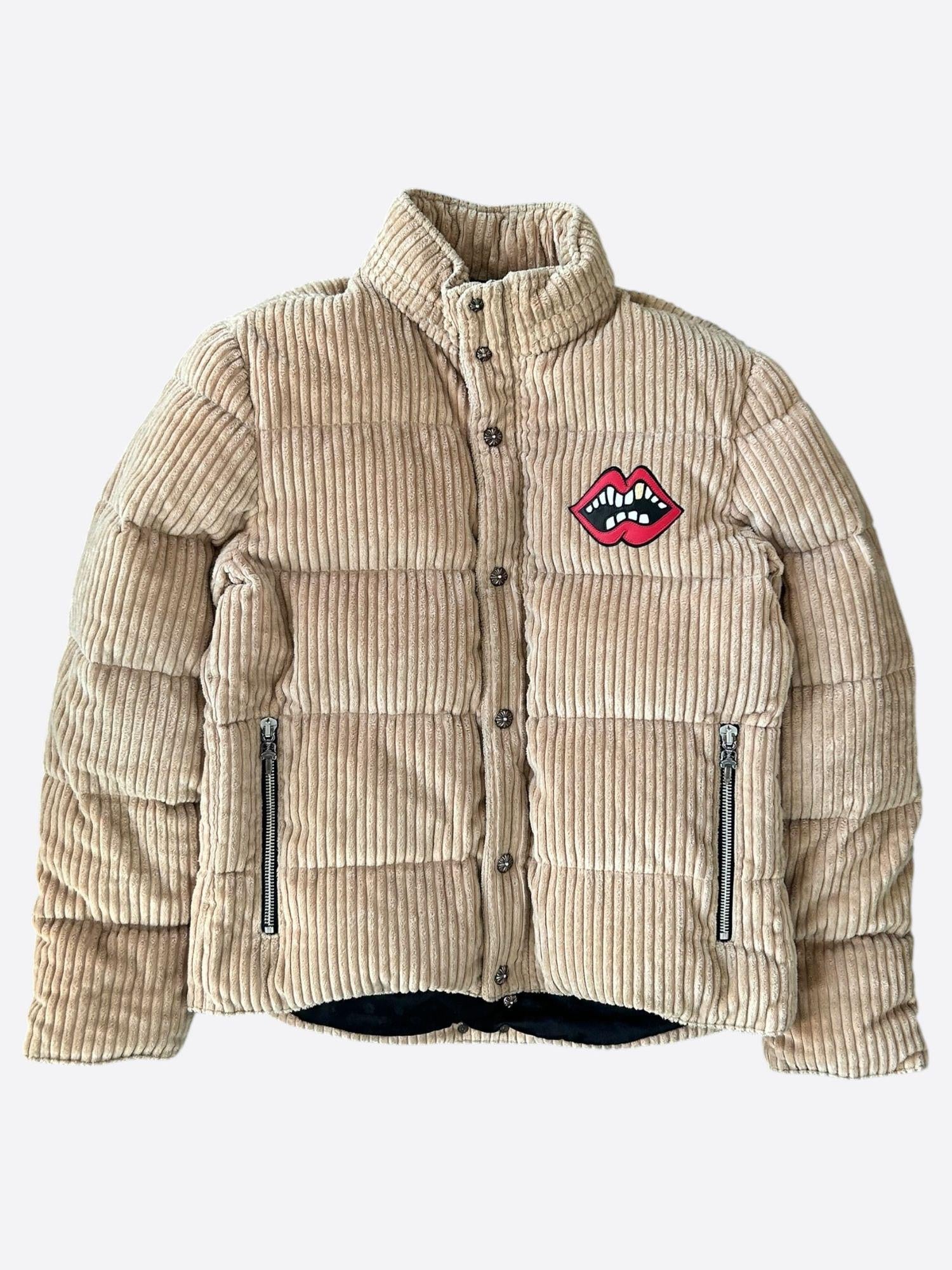 Chrome Hearts Beige Corduroy Chomper Puffer Jacket Size M 