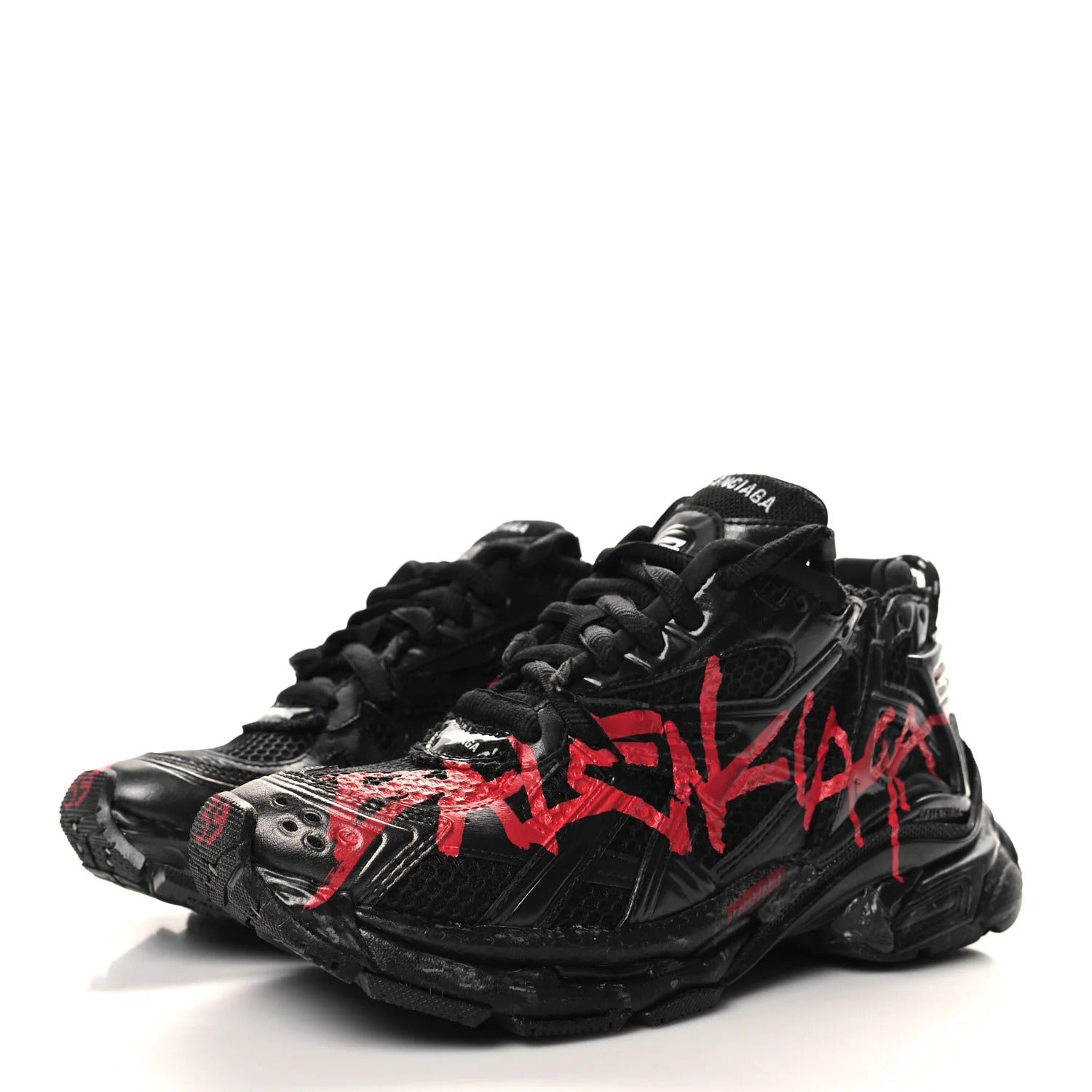 Balenciaga Black & Red Graffiti Runner Sneakers 