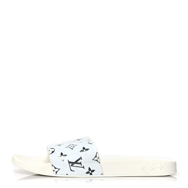 Louis Vuitton White and Silver Monogram Sliders "Unworn"