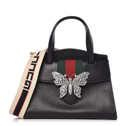 Gucci Linea Totem Crystal Butterfly Black Leather Tote Bag (Pre-Loved)
