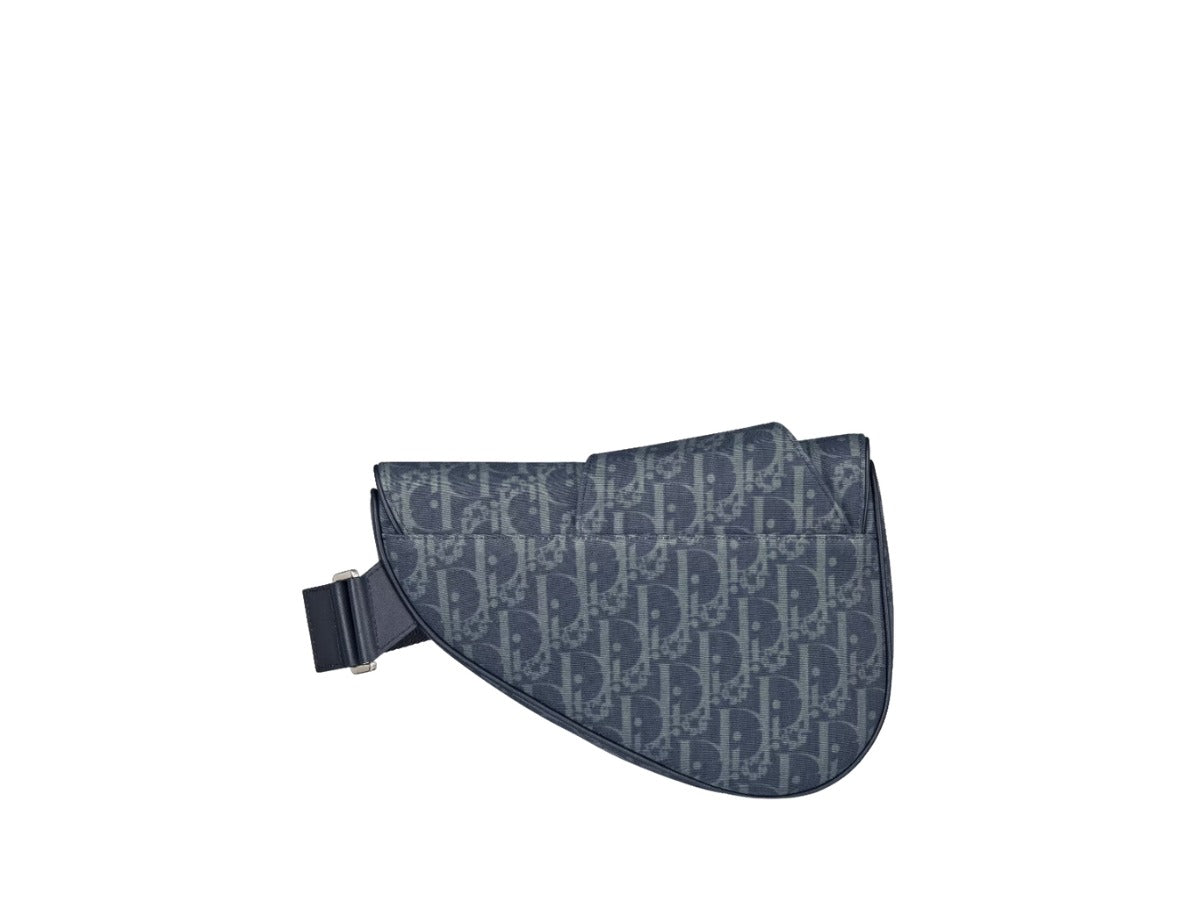 Dior Navy Blue Oblique Jacquard Floral Motif Saddle Bag (Pre-Loved)