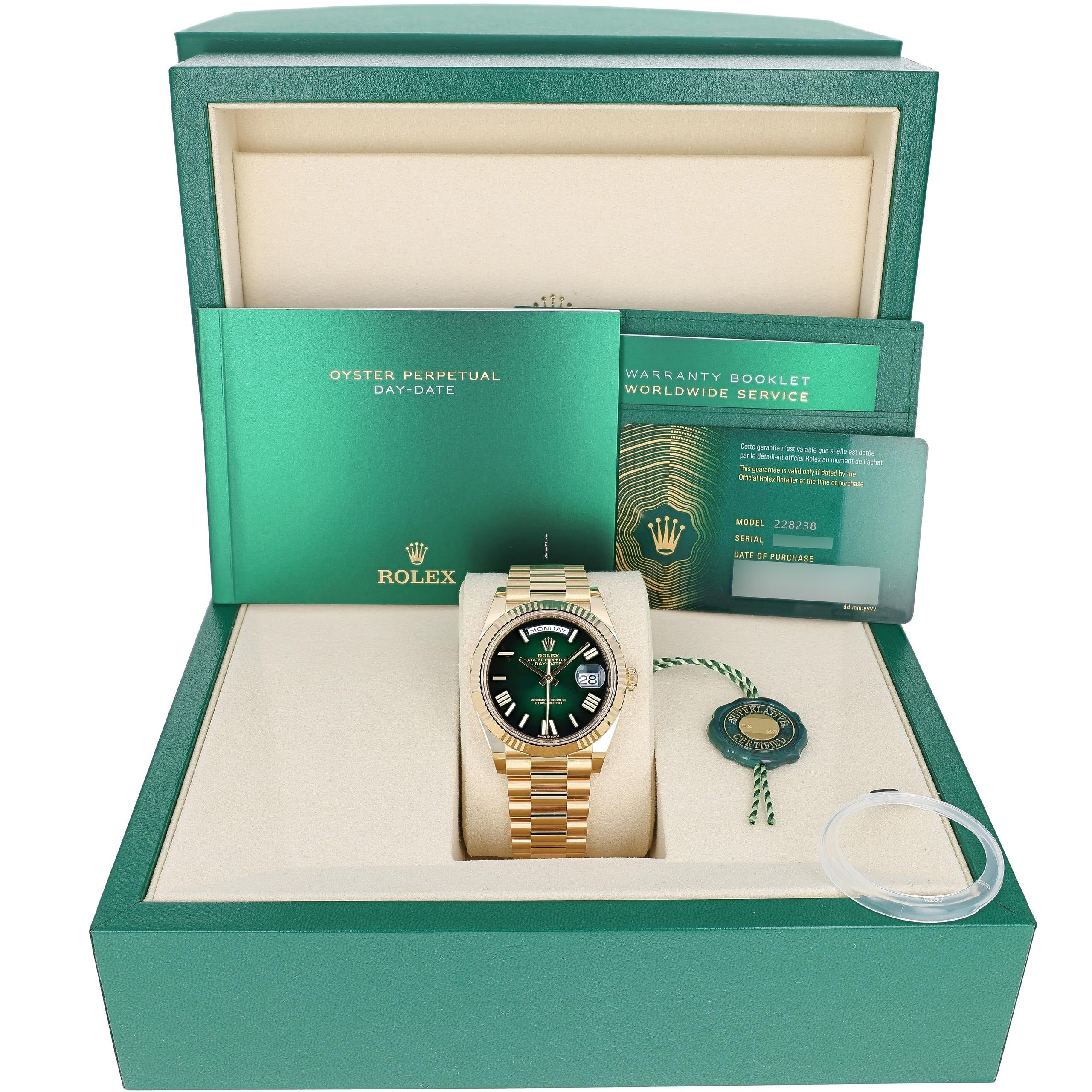 Rolex Day-Date 36 128238 Yellow Gold Green Ombré Diamond Dial 