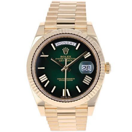 Rolex Day-Date 36 128238 Yellow Gold Green Ombré Diamond Dial "Unworn"
