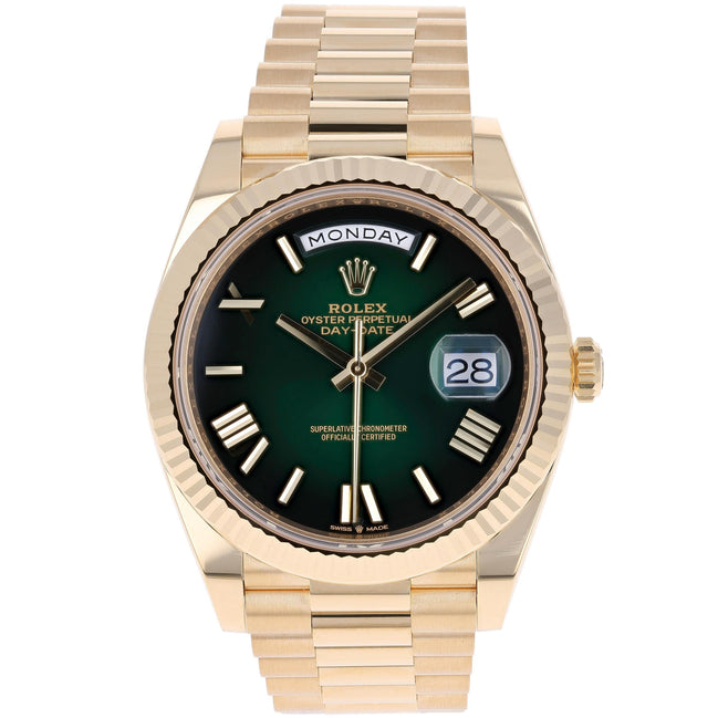 Rolex Day-Date 36 128238 Yellow Gold Green Ombré Diamond Dial "Unworn"