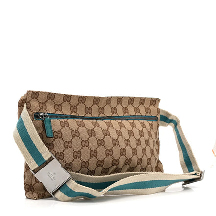 Gucci GG Supreme Canvas Waist Bag Teal Leather Trim (Pre-Loved)