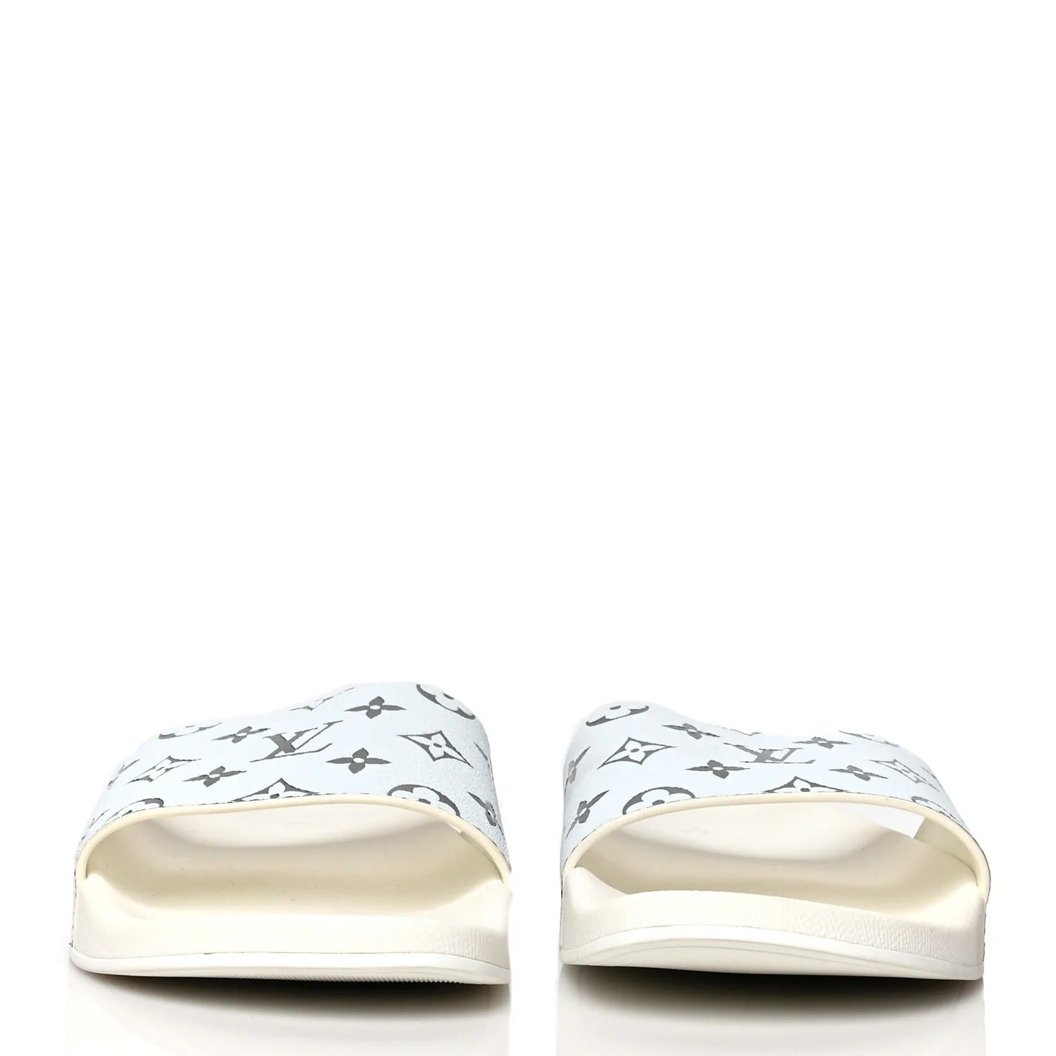 Louis Vuitton White and Silver Monogram Sliders 