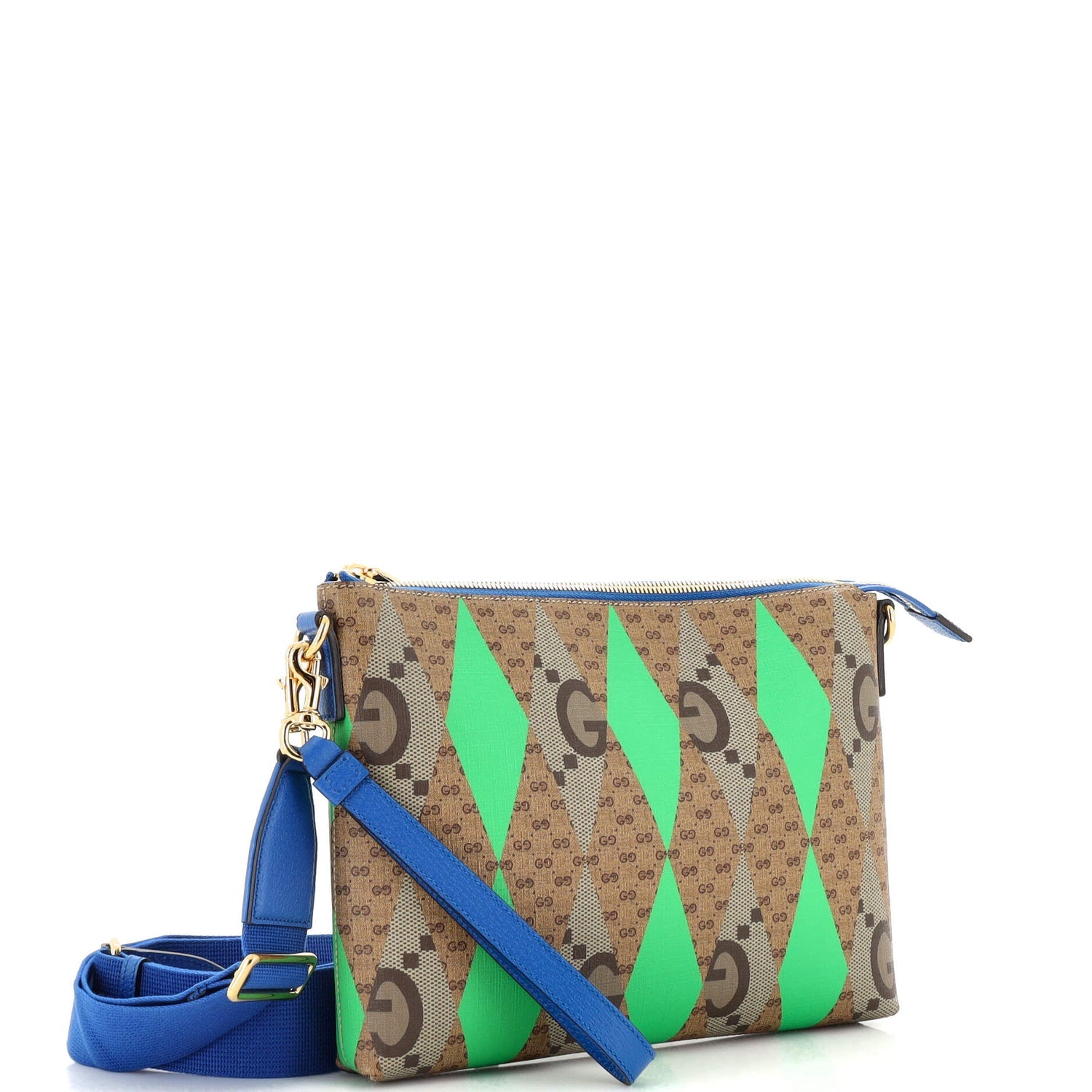 Gucci Geometric G Print Portfolio Pouch Beige/Ebony/Green (Pre-Loved)