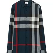 Burberry Navy Check Long-Sleeve Shirt (Pre-Loved)