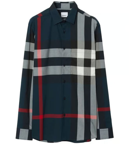 Burberry Navy Check Long-Sleeve Shirt (Pre-Loved)