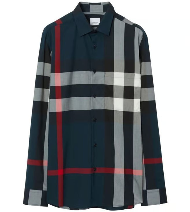 Burberry Navy Check Long-Sleeve Shirt (Pre-Loved)