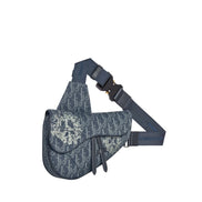 Dior Navy Blue Oblique Jacquard Floral Motif Saddle Bag (Pre-Loved)