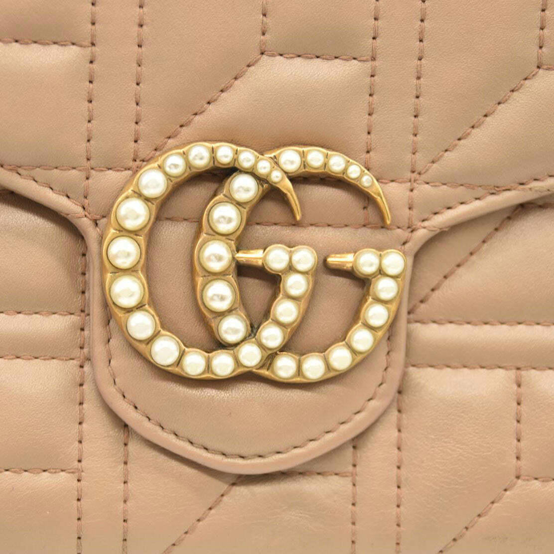 Gucci GG Marmont Matelassé Pearl Wallet on Chain Dusty Pink 