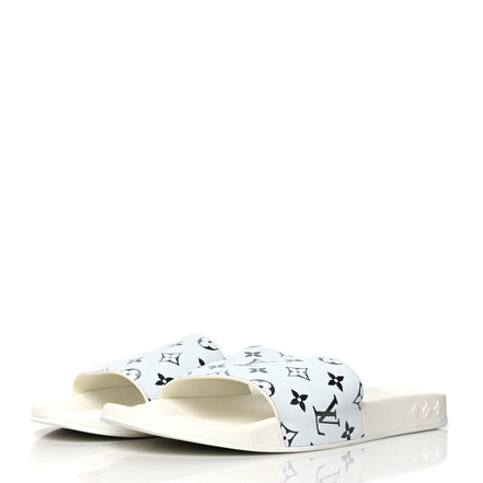 Louis Vuitton White and Silver Monogram Sliders "Unworn"