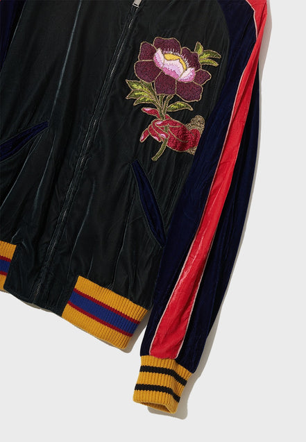 Gucci Multicolor Velvet Floral Appliqué Bomber Jacket (Pre-Loved)