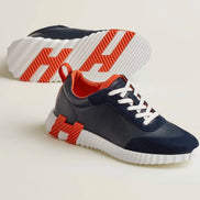 Hermès Bouncing Navy and Orange Piping Sneakers 
