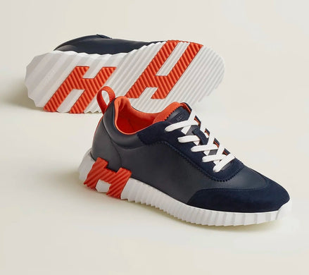 Hermès Bouncing Navy and Orange Piping Sneakers "Unworn"