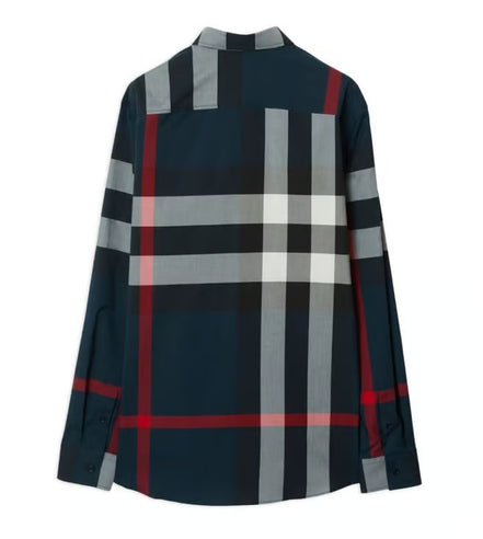 Burberry Navy Check Long-Sleeve Shirt (Pre-Loved)