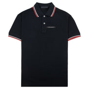 Prada Logo Plaque Tipped Black Cotton Polo Shirt (Pre-Loved)