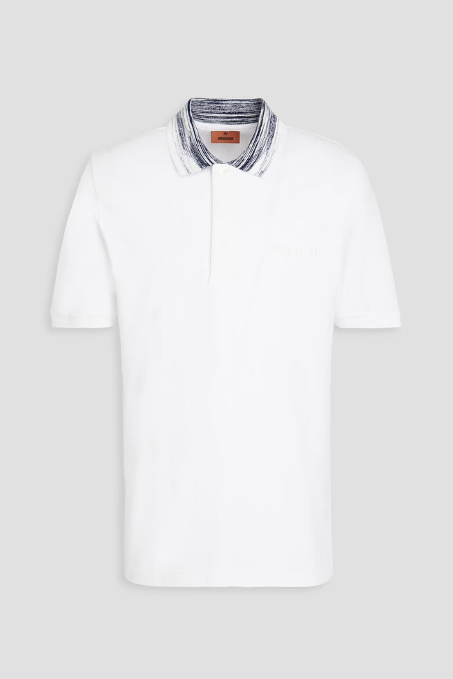Missoni Signature Knit Collar White Cotton Polo Shirt (Pre-Loved)