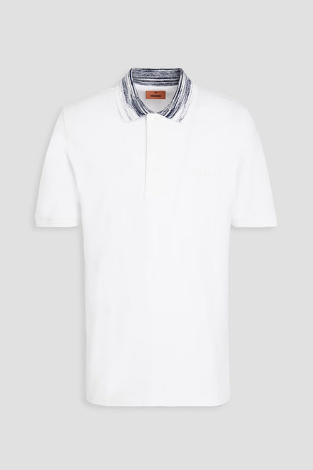 Missoni Signature Knit Collar White Cotton Polo Shirt (Pre-Loved)