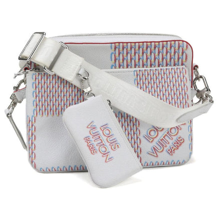 Louis Vuitton White Embroidered Damier Trio Messenger Bag "Unworn"
