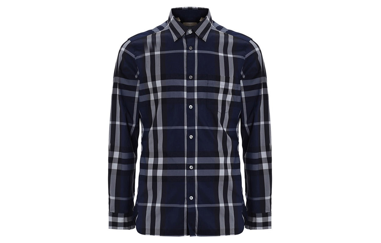 Burberry Navy Check Long-Sleeve Shirt (Pre-Loved)