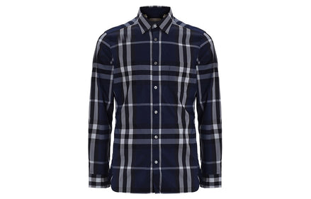 Burberry Navy Check Long-Sleeve Shirt (Pre-Loved)