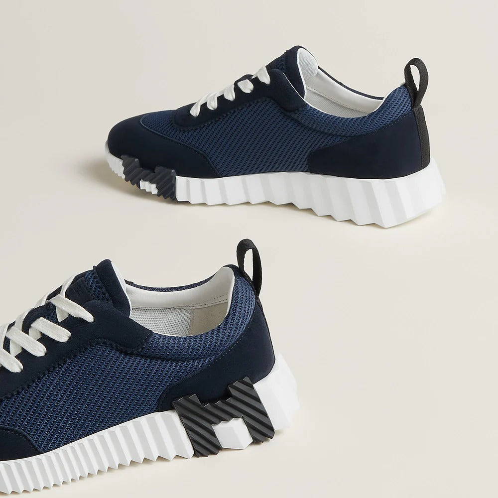 Hermès Bouncing Navy Mesh and Suede Sneakers 