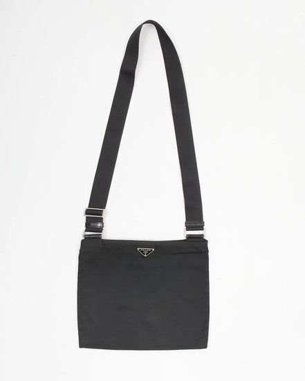 Prada Re-Nylon Enamel Logo Black Crossbody Bag (Pre-Loved)