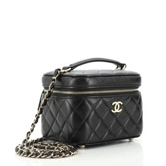 Chanel Classic Vanity Case with Chain Top Handle Black Caviar Gold Hardware "Unworn"
