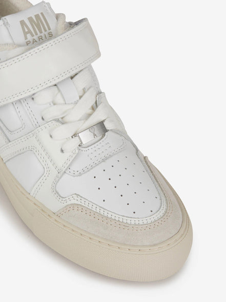 AMI Paris White Leather & Suede Velcro Low-Top Sneakers "Unworn"