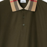Burberry Check Collar Polo Shirt Dark Olive  (Pre-Loved)