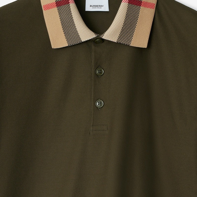 Burberry Check Collar Polo Shirt Dark Olive  (Pre-Loved)