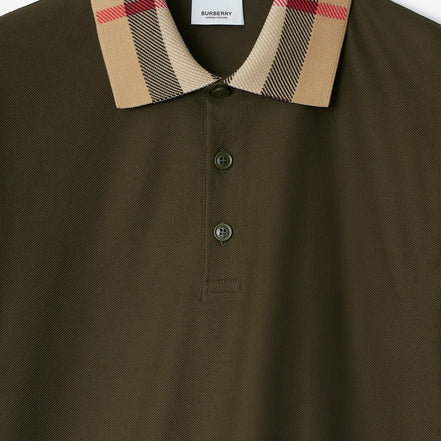 Burberry Check Collar Polo Shirt Dark Olive  (Pre-Loved)