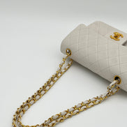 Chanel Medium Double Flap Bag White Lambskin Gold Hardware 