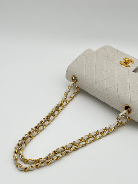 Chanel Medium Double Flap Bag White Lambskin Gold Hardware "Unworn"