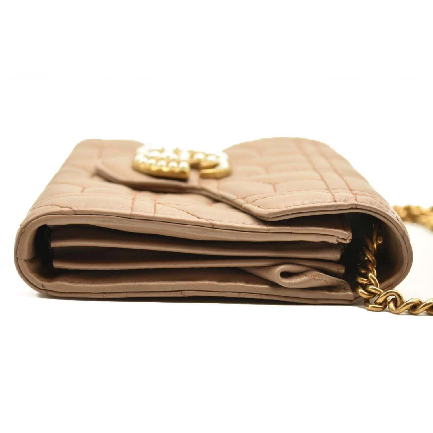 Gucci GG Marmont Matelassé Pearl Wallet on Chain Dusty Pink 