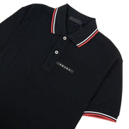 Prada Logo Plaque Tipped Black Cotton Polo Shirt (Pre-Loved)